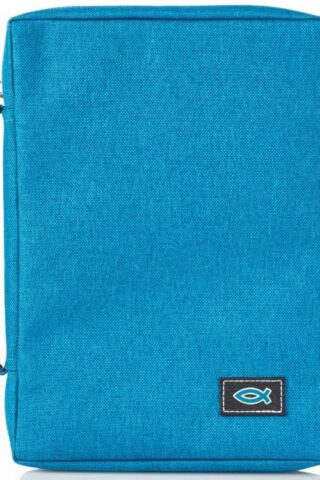 6006937139572 Teal Canvas Bible Cover for Men and Women with Jesus Fish Symbol Applique