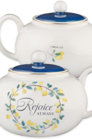1220000324978 Large Ceramic Cute Inspirational Scripture Teapot for Women: Rejoice Always Bibl