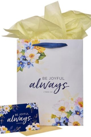 1220000138308 Navy Floral Gift Bag w/Card & Tissue Paper: Be Joyful Always 2 Thes. 5:16