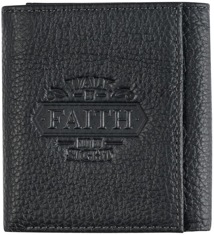 1220000321403 Genuine Full Grain Leather RFID Blocking Scripture Wallet for Men: Walk by Faith