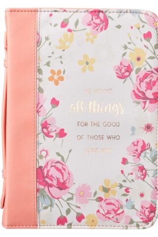 1220000131804 Peach Faux Leather Bible Cover for Women  He Works All Things  Romans 8:28  Zi"