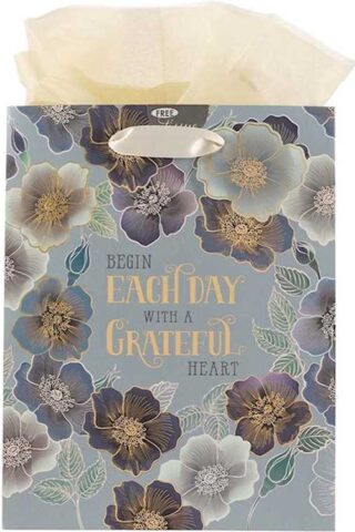 1220000137356 Blue/Gold Gift Bag & Tissue Paper: Begin Each Day with A Grateful Heart