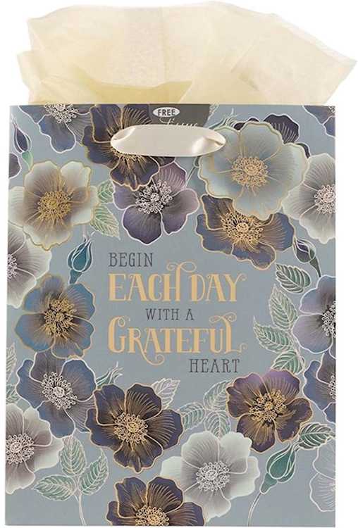 1220000137356 Blue/Gold Gift Bag & Tissue Paper: Begin Each Day with A Grateful Heart