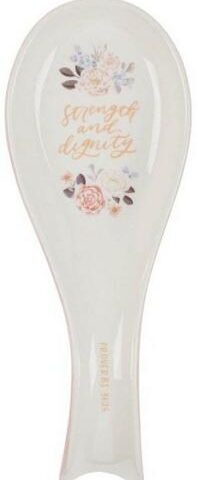 1220000327603 Strength And Dignity Pink Floral Ceramic Spoon Rest Proverbs 31:25