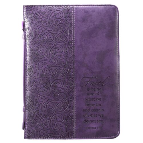 6006937096783 Purple Faux Leather Bible Cover for Women  Faith Purple Paisley- Hebrews 11:1  Z