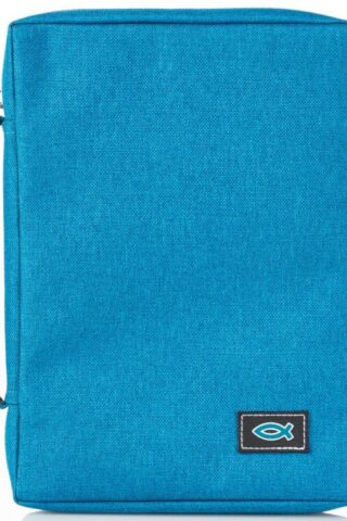 6006937139695 Teal Canvas Bible Cover for Men and Women with Jesus Fish Symbol Applique