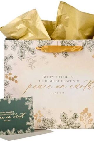6006937153912 Christmas Holiday Landscape Style Gift Bag Set w/Festive Greeting Card & Tissue