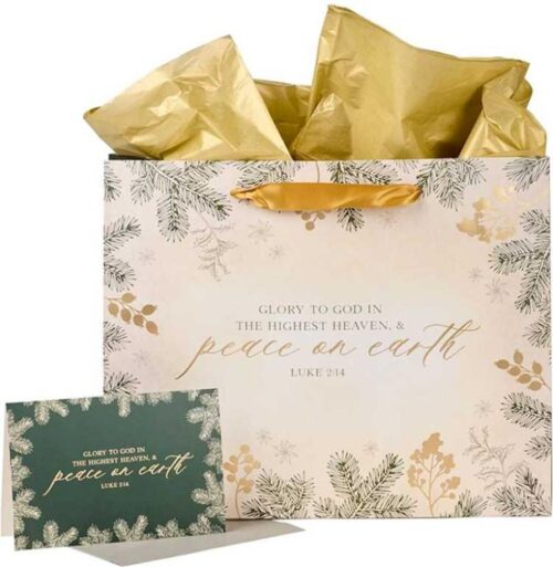 6006937153912 Christmas Holiday Landscape Style Gift Bag Set w/Festive Greeting Card & Tissue