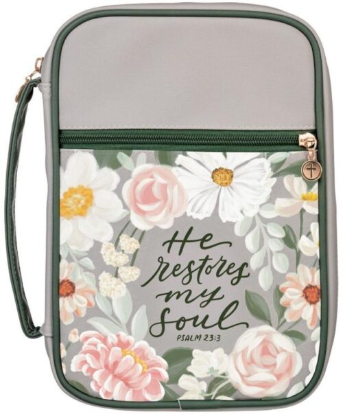 1220000721364 Premium Vegan Leather Inspirational Bible Cover for Women: He Restores My Soul E