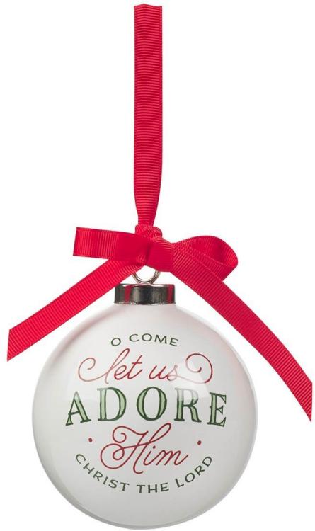 1220000329089 Small Decorative Ceramic Ball Christmas Ornament with Satin Ribbon: Come Let Us