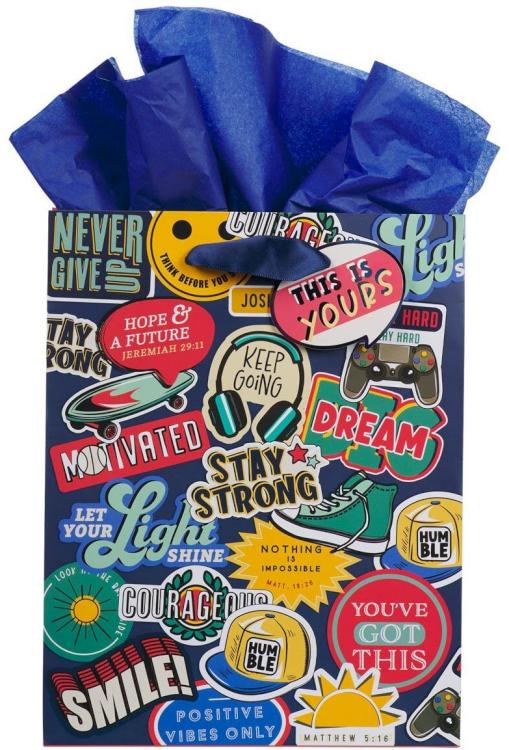 1220000324015 Medium Portrait Inspirational Gift Bag & Tissue Paper Set for Boys