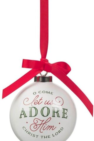 1220000329089 Small Decorative Ceramic Ball Christmas Ornament with Satin Ribbon: Come Let Us