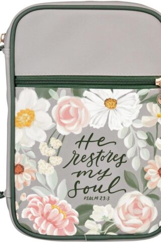 1220000721340 Premium Vegan Leather Inspirational Bible Cover for Women: He Restores My Soul E