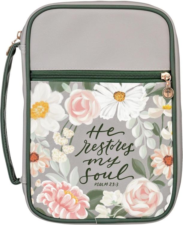 1220000721340 Premium Vegan Leather Inspirational Bible Cover for Women: He Restores My Soul E