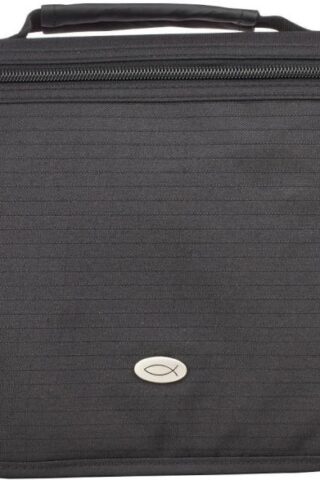 6006937070615 Jesus Fish Badge Black Canvas Bible Cover for Men and Women  Medium Zippered Tri