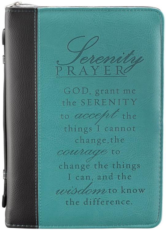6006937079373 Teal Faux Leather Bible Cover for Women Inspirational Serenity Prayer Zippered