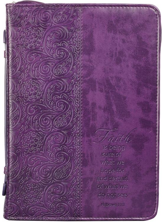 6006937096783 Purple Faux Leather Bible Cover for Women Faith Purple Paisley- Hebrews 11:1 Z