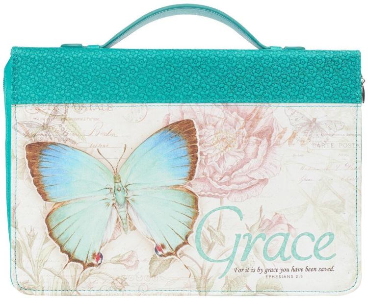 6006937131682 Teal Botanic Butterfly Blessings Fashion Bible Cover Grace Ephesians 2:8 Bible