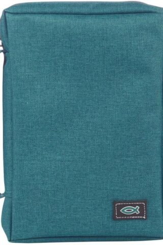 6006937139695 Teal Canvas Bible Cover for Men and Women with Jesus Fish Symbol Applique