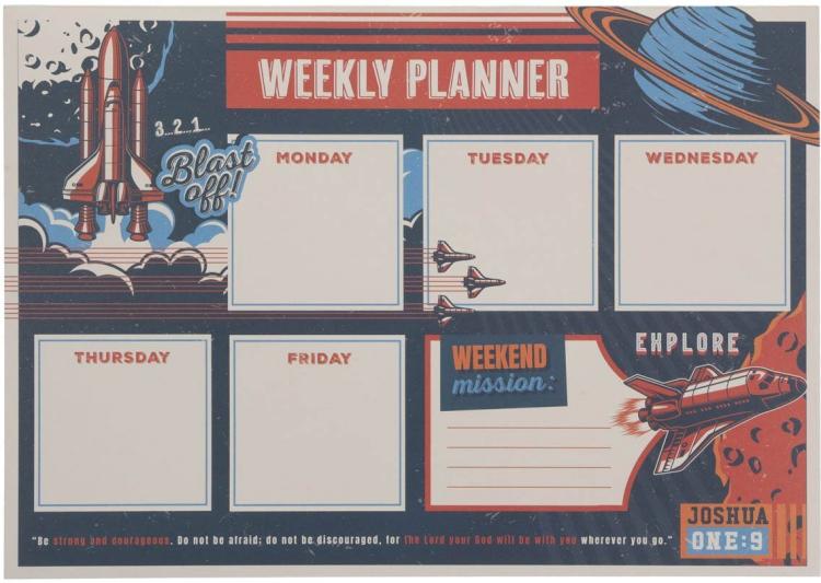 6006937170469 Large Undated A4 Weekly Daily Desk Planner Pad for Kids & Teens: Strong & Courag